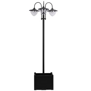 Solární zahradní lucerna 3-hlavová lampa s podstavcem květináče, vodotěsná, nerezová ocel, 60x55x189cm| Aosom