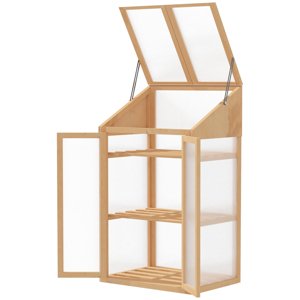 Polykarbonátový mini skleník se třemi policemi 70 x 50 x 120 cm světlé dřevo