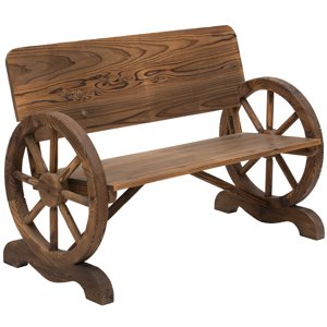 Dekorativní zahradní lavička s područkou s designem kola od vozu