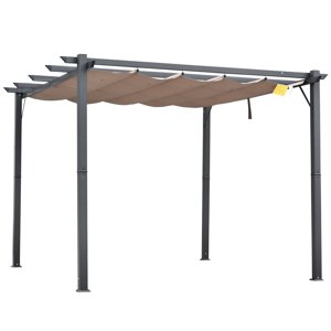Volně stojící kovová pergola se stahovací plátěnou střechou 300 x 300 cm hnědá
