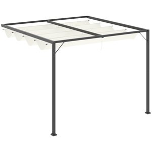 Kovová pergola ke zdi s plátěnou střechou 294 x 294 cm krémová
