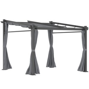 Volně stojící kovová pergola se stahovací plátěnou střechou a bočnicemi 297 x 295 cm šedá