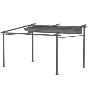 Volně stojící kovová pergola se stahovací plátěnou střechou 397 x 295 cm šedá
