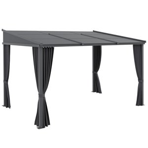 Kovová pergola s pevnou střechou a plátěnými bočnicemi 365 x 225 cm šedá