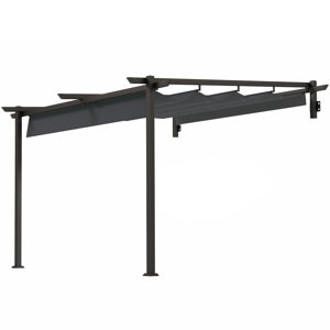 Kovová pergola ke zdi s plátěnou střechou 297 x 297 cm tmavě šedá