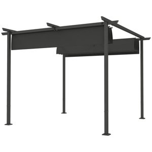 Volně stojící kovová pergola se stahovací plátěnou střechou 300 x 300 cm tmavě šedá