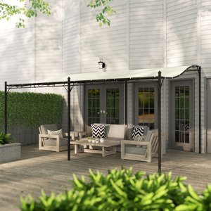 Kovová pergola s plátěnou střechou volně stojící 491 x 298 cm krémová