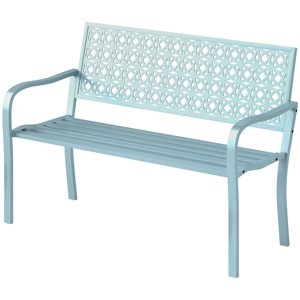 Dvoumístná kovová zahradní lavice s područkami nosnost 240 kg 127 x 63 x 85 cm světle modrá