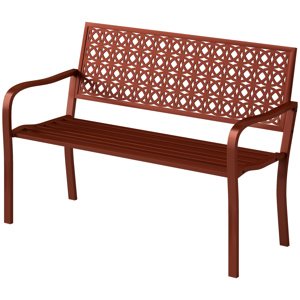 Dvoumístná kovová zahradní lavice s područkami nosnost 240 kg 127 x 63 x 85 cm červená