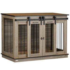 Klec pro psa 2 v 1 se dvěma dvířky 120 x 89 x 60 cm dub