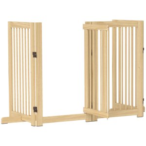 Zábrana pro psy čtyřdílná dřevěná skládací 55-220 x 91 cm světlé dřevo