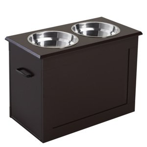Stolek pro psy se 2 miskami a skříňkou 60 x 41 x 30 cm hnědá