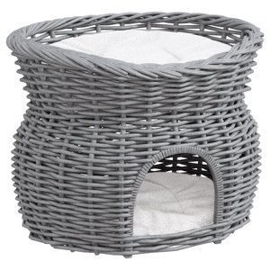 Domeček pro kočky vnitřní s úkrytem a pelíškem 56 x 37 x 40 cm šedý