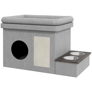Domeček pro kočky vnitřní s prostorem pro krmení 78 x 48 x 50 cm šedá