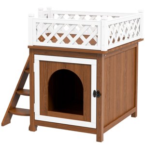 Domeček pro kočky venkovní s balkonem dřevěný 68 x 63 x 69 cm hnědá