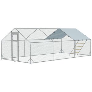 Výběh pro slepice XXL s hřadem kovový se střechou pro 18-24 slepic 600 x 195 x 300 cm