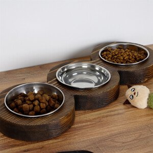Sada nerezových misek pro zvířata PET010 v dřevěném stojánku 16,5 cm