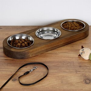 Sada nerezových misek pro zvířata PET016 v dřevěném stojánku 17 cm