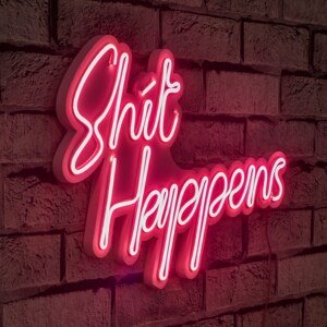 Nástěnná LED dekorace SHIT HAPPENS růžový nápis