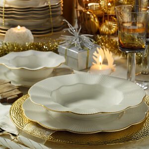 Porcelánová jídelní souprava (16 ks) zlatá a bílá