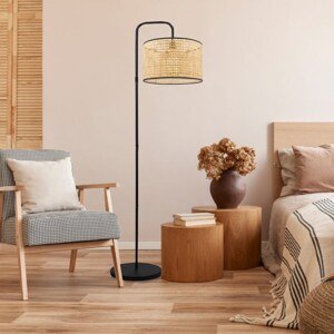 Stojací lampa AYD-3269 černá a ratanová