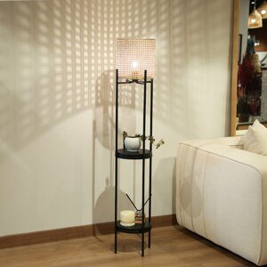 Stojací lampa AYD-3335 černá a ratanová