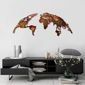 Nástěnná dekorace kovová WORLD MAP bronzová