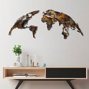 Nástěnná dekorace kovová WORLD MAP zlatá a tyrkysová