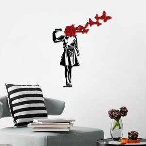 Nástěnná dekorace kovová BANKSY Znovu narození, černá a červená