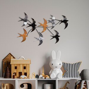 Nástěnná dekorace kovová FLYING BIRDS stříbrná a bronzová