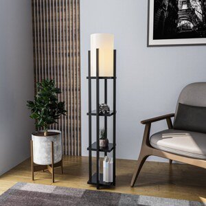 Stojací lampa SHELF LAMP černá a bílá s poličkami