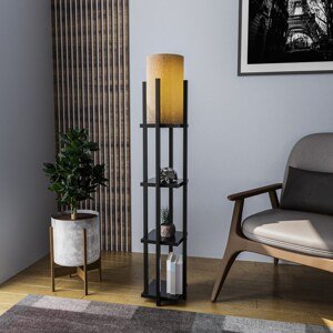 Stojací lampa SHELF LAMP černá a hnědá s poličkami