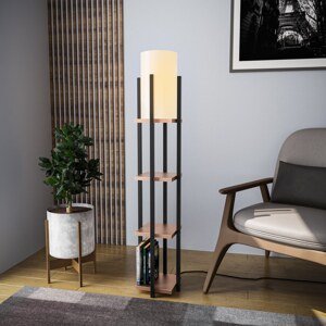 Stojací lampa SHELF LAMP černá a měděná s poličkami