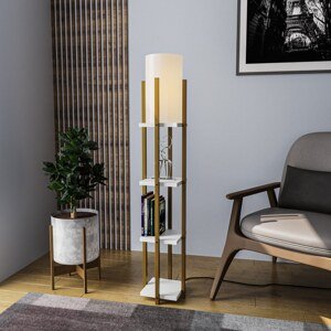 Stojací lampa SHELF LAMP bílá a zlatá s poličkami