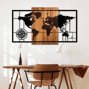 Nástěnná dřevěná dekorace WORLD MAP černá
