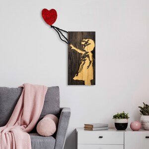 Nástěnná dřevěná dekorace BANKSY dívka s balónkem