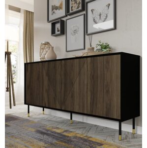 Komoda Woody 4D, 180 cm, černý mat/pacific ořech